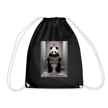 Panda Toilette Zeitung lesen Geschenk - Turnbeutel - Schwarz - Vorne