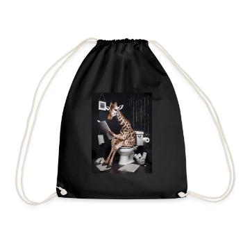 Giraffe Toilette Zeitung lesen Geschenk - Turnbeutel - Schwarz - Vorne