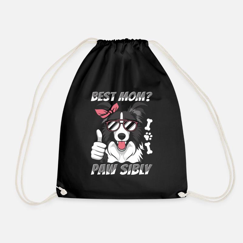 Border Collie Mutter Best Mom Pawsibly - Drawstring Bag - black