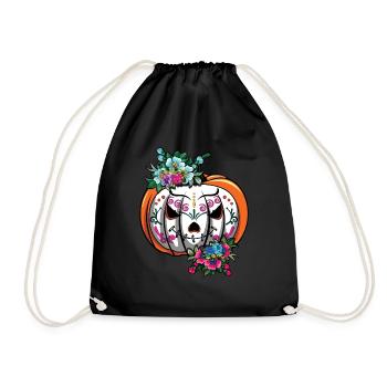Pumpkin Mexican Floral Muertos Dead Halloween - Drawstring Bag - black - Front