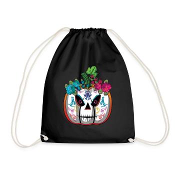 Pumpkin Mexican Floral Muertos Dead - Drawstring Bag - black - Front