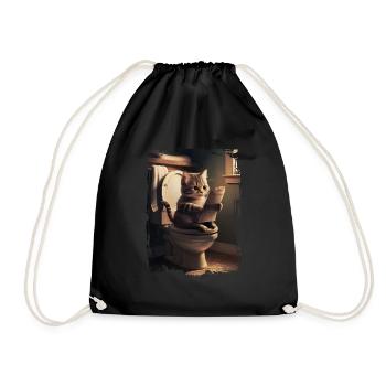Katzentoilette Geschenk - Turnbeutel - Schwarz - Vorne