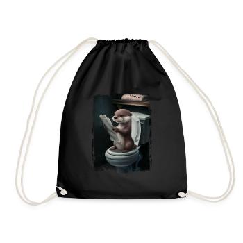 Otter-Toilette Geschenk - Turnbeutel - Schwarz - Vorne