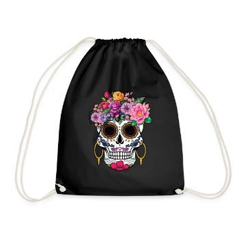 Skelett Muertos Tag Des Toten Halloween Blumen - Turnbeutel - Schwarz - Vorne