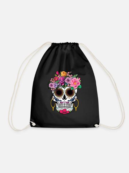 Skelett Muertos Tag Des Toten Halloween Blumen - Turnbeutel - Schwarz