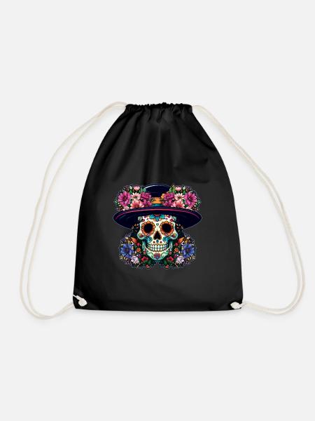 Skelett Hut Muertos Tag der Toten Halloween - Turnbeutel - Schwarz