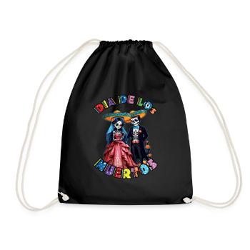 Skeleton Couple Matching Halloween Muertos Day - Drawstring Bag - black - Front