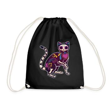 Chat Floral Squelette Muertos Jour Des Morts Halloween - Sac de sport léger - noir - Devant