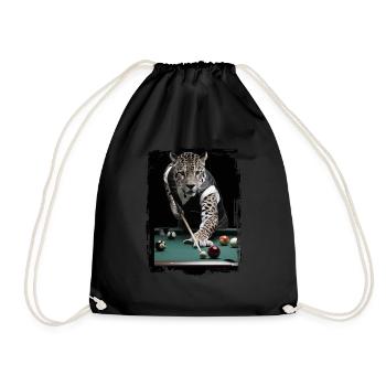 Jaguar spielt Billard Geschenk - Turnbeutel - Schwarz - Vorne