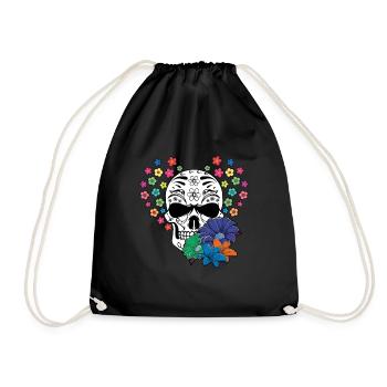 Flower Skeleton Muertos Day Of Dead Halloween - Drawstring Bag - black - Front