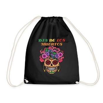 Dia Los Muertos Halloween Party Blumen - Turnbeutel - Schwarz - Vorne