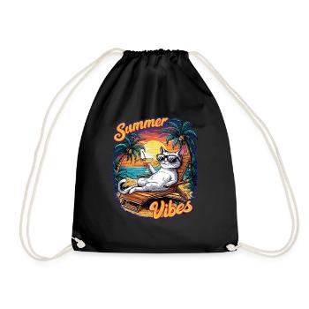 chat sur la plage pour l'été - Sac de sport léger - noir - Devant