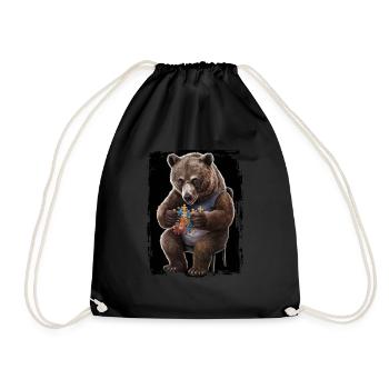 Grizzlybär spielt Puzzle Geschenk - Turnbeutel - Schwarz - Vorne