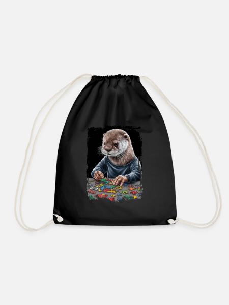 Otter spielt Puzzle Geschenk - Turnbeutel - Schwarz