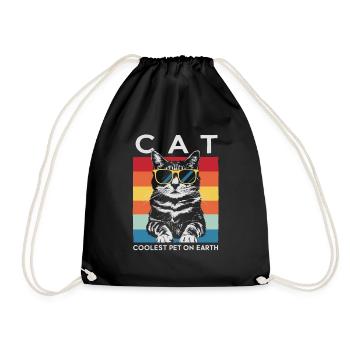 Cat Coolest Pet On Earth Retro Sunglasses Funny - Turnbeutel - Schwarz - Vorne
