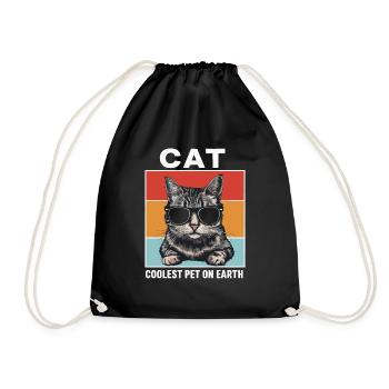 Cat Coolest Pet On Earth Retro Sunglasses Funny - Turnbeutel - Schwarz - Vorne