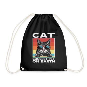 Cat Coolest Pet On Earth Retro Sunglasses Funny - Turnbeutel - Schwarz - Vorne