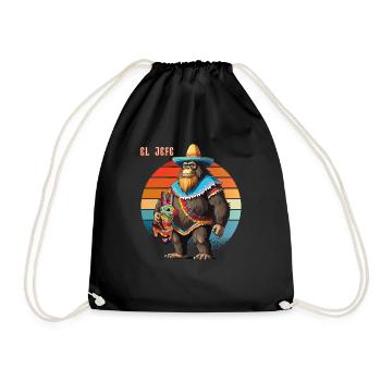Funny Mexican Bigfoot EL JEFE Sombrero Vintage - Drawstring Bag - black - Front