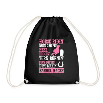 Rodeo Barrel Racing Pferd - Turnbeutel - Schwarz - Vorne