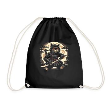 Ninja Katze Japanisch Samurai Japan Kawaii Krieger - Turnbeutel - Schwarz - Vorne