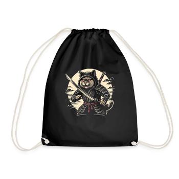 Ninja Katze Japanisch Samurai Japan Kawaii Krieger - Turnbeutel - Schwarz - Vorne
