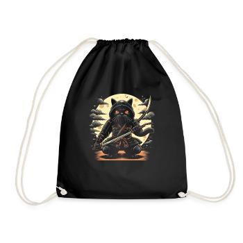 Ninja Katze Japanisch Samurai Japan Kawaii Krieger - Turnbeutel - Schwarz - Vorne