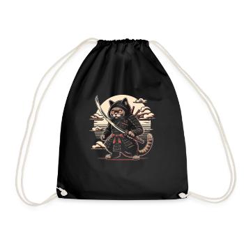 Ninja Katze Japanisch Samurai Japan Kawaii Krieger - Turnbeutel - Schwarz - Vorne