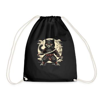 Ninja Katze Japanisch Samurai Japan Kawaii Krieger - Turnbeutel - Schwarz - Vorne