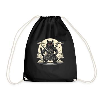 Ninja Katze Japanisch Samurai Japan Kawaii Krieger - Turnbeutel - Schwarz - Vorne