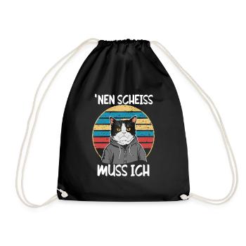 Lustiger Katzen Spruch Nen Scheiss muss ich - Turnbeutel - Schwarz - Vorne