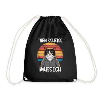 Lustiger Katzen Spruch Nen Scheiss muss ich - Turnbeutel - Schwarz - Vorne