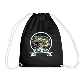 Geiler Hecht Lustiges Angler T-Shirt - Turnbeutel - Schwarz - Vorne