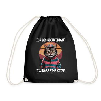 I'm not single I have a cat - Drawstring Bag - black - Front