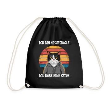 I'm not single I have a cat - Drawstring Bag - black - Front