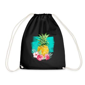 Tropische Blumen Ananas Meer Sonne Strand Urlaub - Turnbeutel - Schwarz - Vorne