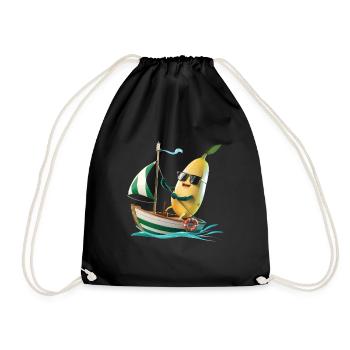 Obst Banane Bootfahren Geschenk - Turnbeutel - Schwarz - Vorne