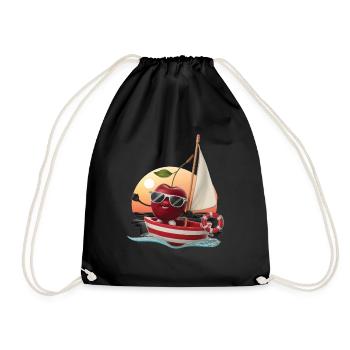 Obst Kirsche Bootfahren Geschenk - Turnbeutel - Schwarz - Vorne