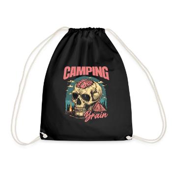 Tent Camping Camping Skull Camping Brain - Drawstring Bag - black - Front