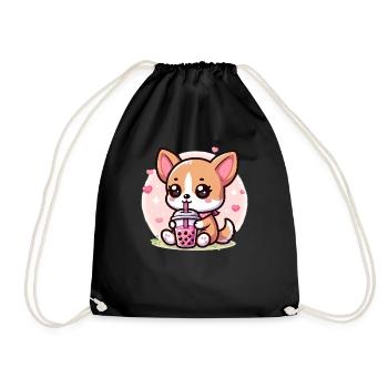 Bubble Tea Boba Milch Kawaii Anime Hund Chihuahua - Turnbeutel - Schwarz - Vorne