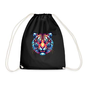 Tiger Face, Colorful Animal Art, Tiger - Drawstring Bag - black - Front
