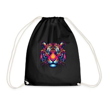 Tiger Face, Colorful Animal Art, Tiger - Drawstring Bag - black - Front