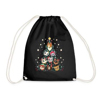 Merry Catmas Funny Cats Christmas Tree - Drawstring Bag - black - Front