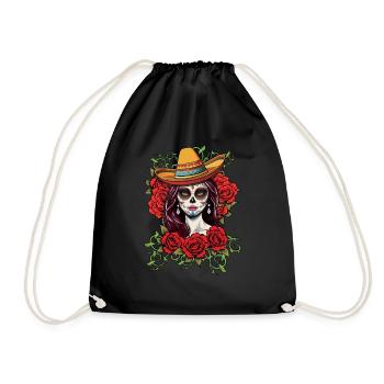 Calavera Skeleton Muertos Day Of Dead Halloween - Drawstring Bag - black - Front