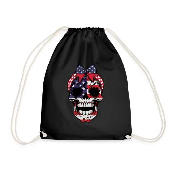 US-Flagge Skelett Muertos Tag der Toten Halloween - Turnbeutel - Schwarz - Vorne