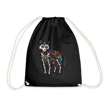 Scary Cat Floral Muertos Day Of Dead Halloween - Drawstring Bag - black - Front
