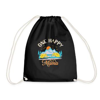 Camping Berge Zelt Happy Geschenk T - Shirt - Turnbeutel - Schwarz - Vorne