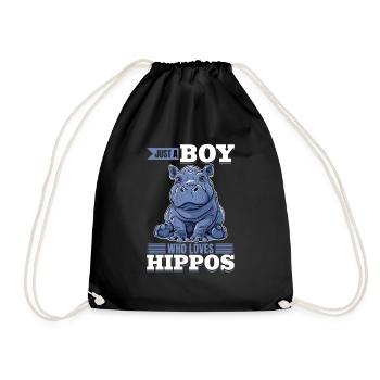 Funny Hippo Hippopotamus Animal Just A Boy Who - Drawstring Bag - black - Front