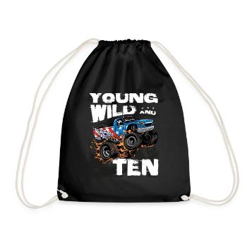m Young, Wild and 10th Birthday Boy Monster Truck - Drawstring Bag - black - Front