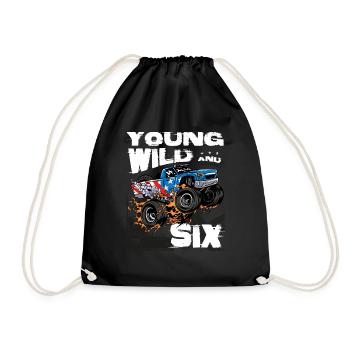 Young, Wild and Six, Monster Truck 6th Birthday - Drawstring Bag - black - Front