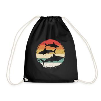 Sharks Vintage 80s Retro Shark Party in The Sea - Drawstring Bag - black - Front